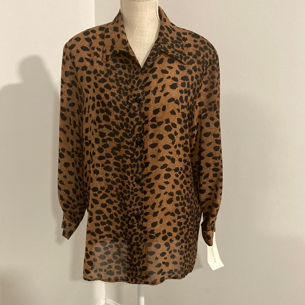 Vintage Liz Claiborne Petite Animal Print Long Blouse M